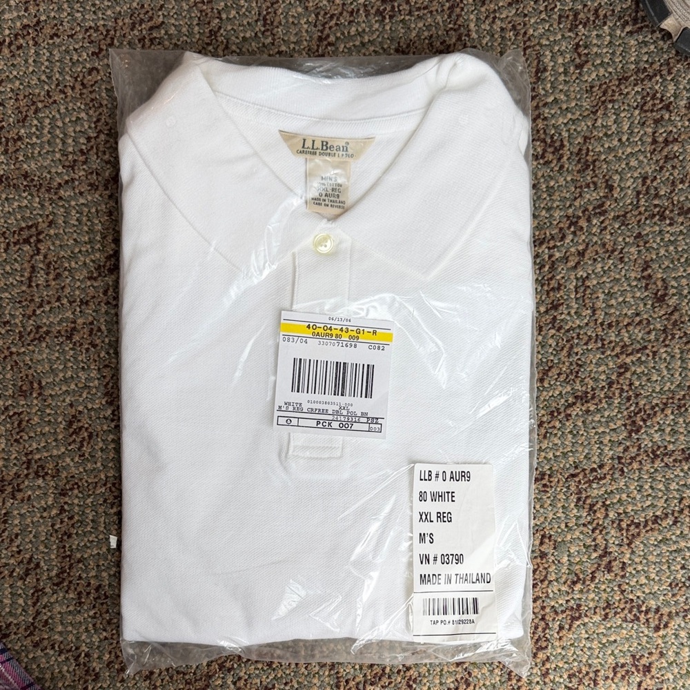 NWT. L.L. Bean Men's Classic White Polo Shirt